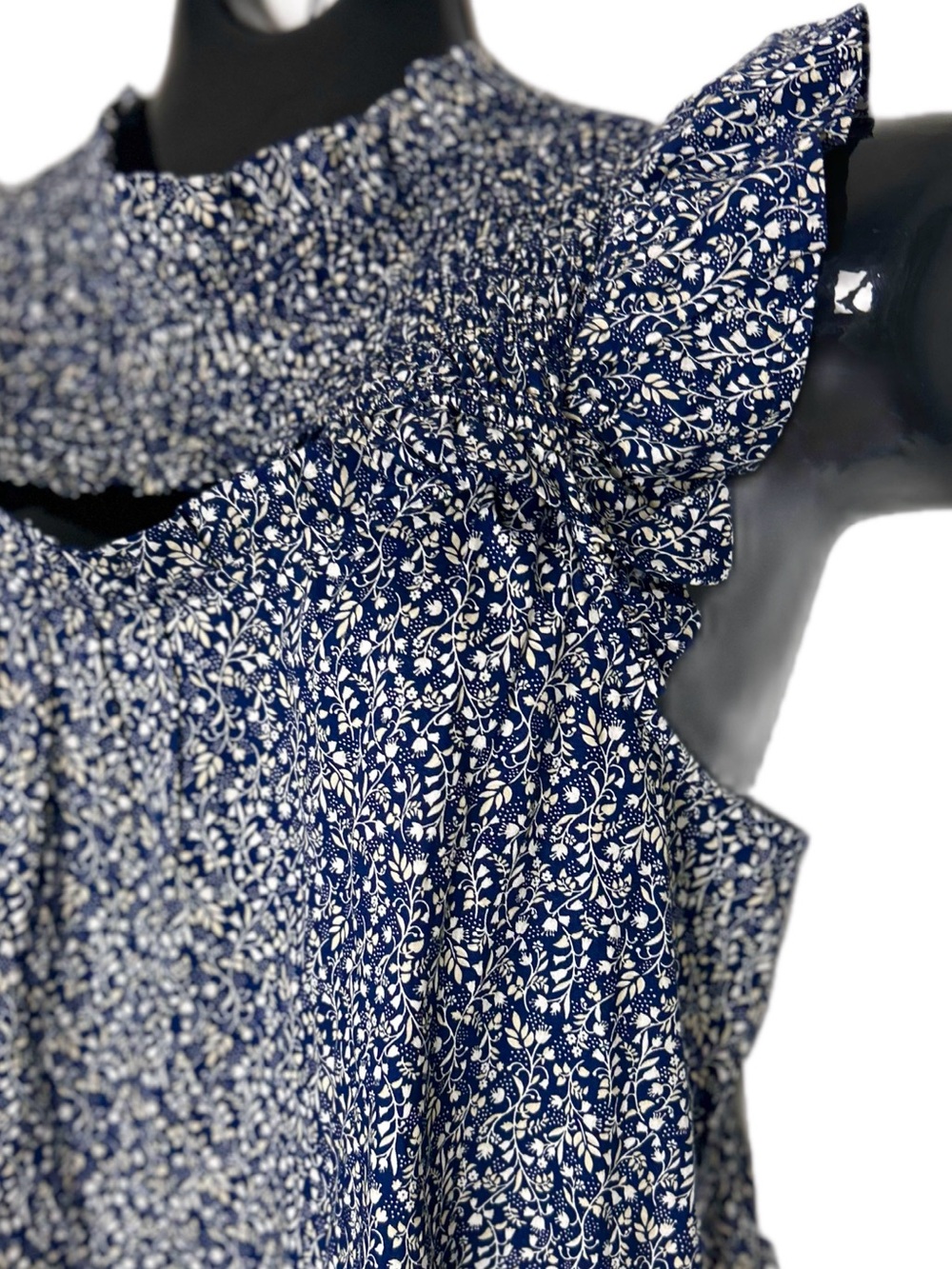 *NWT-Old Navy-Navy & White Floral Ruffle Neck Cut Out Midi Dress - Picture 7 of 12